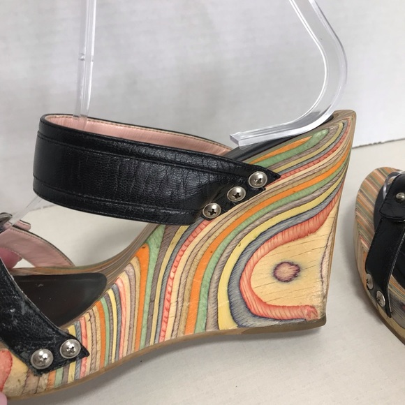 Wood Rainbow Platform Slip On Sandal SIze 5 - Fornarino - Vintage - Picture 4 of 12